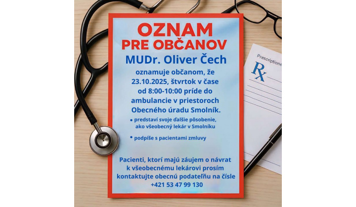 Smolník - MUDr. Oliver Čech - všeobecný lekár