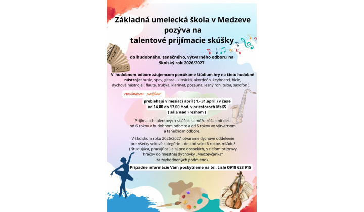 ZUŠ Medzev - talentové skúšky