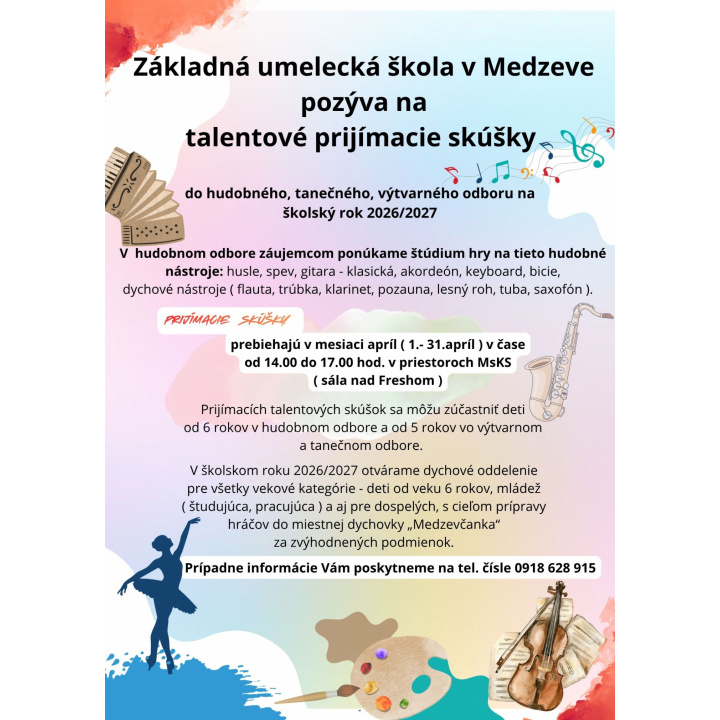 ZUŠ Medzev - talentové skúšky